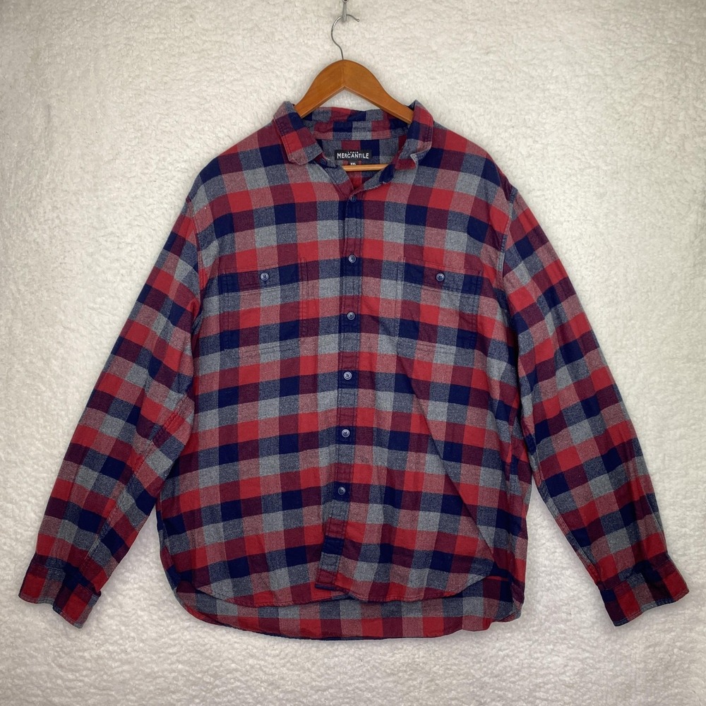 J.CREW Mercantile Shirt Mens 2XL Red Plaid Flannel Button Up Long Sleeve
